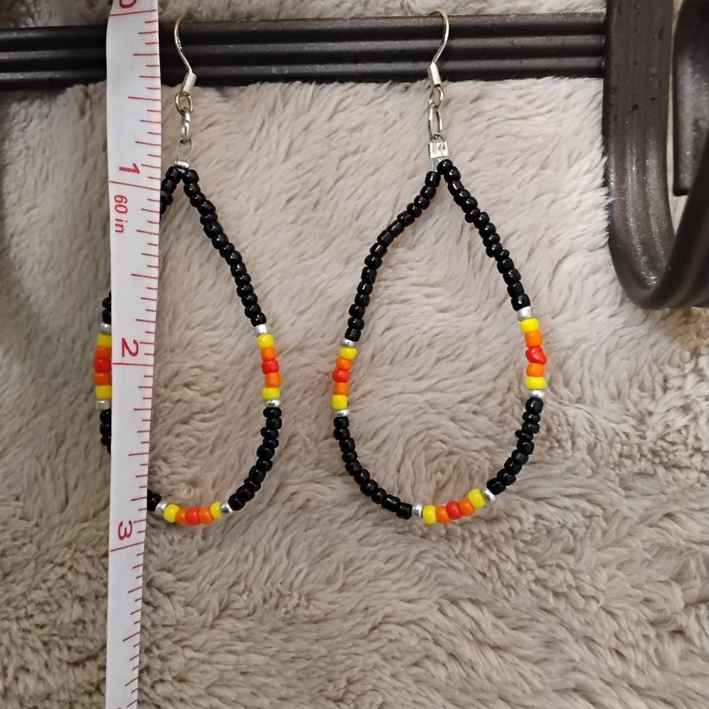 NEW PRICE! Sterling Silver! Single Strand Seed Bead Multicolor Earrings - Picture 3 of 3